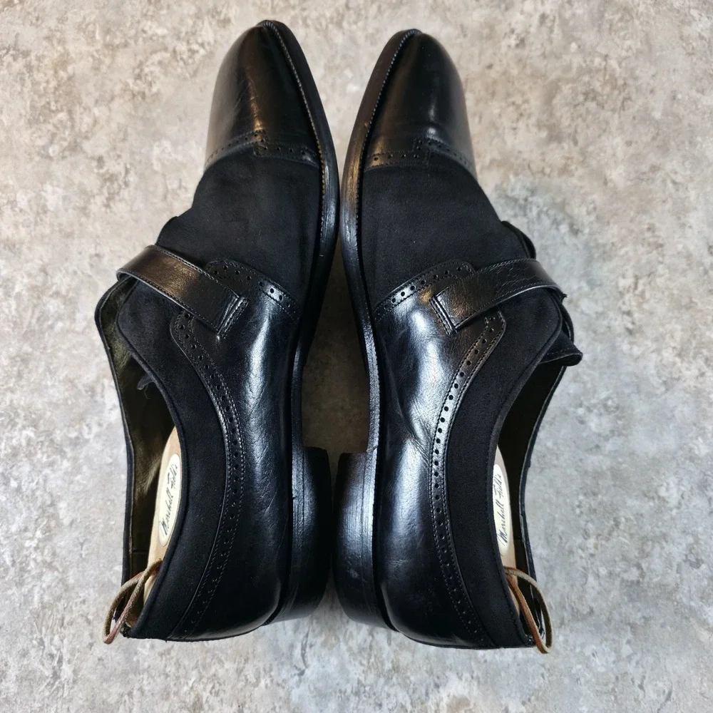 Mamucci Black Leather Suede Strapped Buckle Oxfords Mens 12 Made in Italy